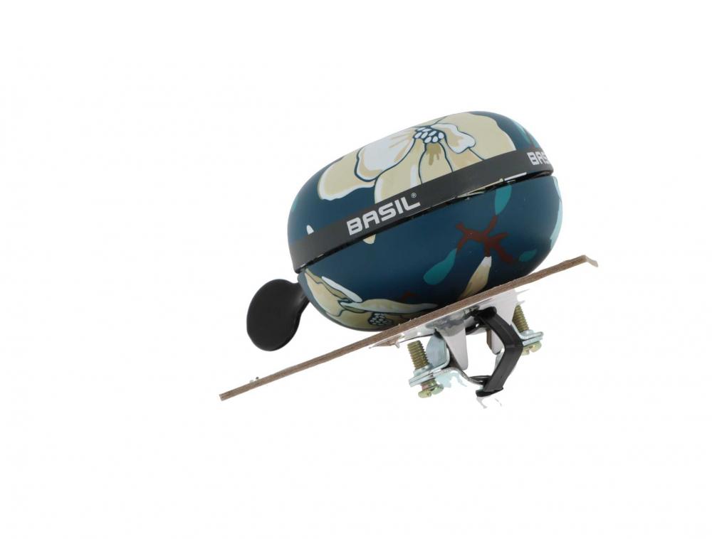 Basil Ding-Dong Fahrradklingel Magnolia teal blau Ø80mm mit floralem Muster.