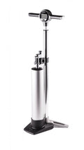 Crankbrothers Klic Standpumpe silber mit Tubeless Tank und digitalem Manometer.