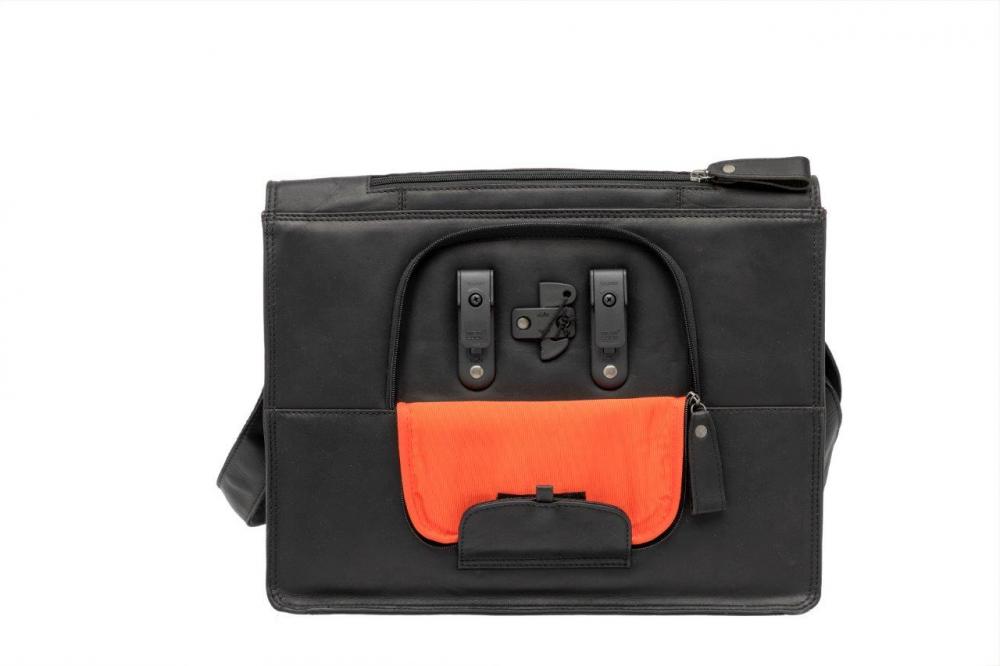 New Looxs Radtasche Fellini Leather Black - elegante Laptop-Gepäckträgertasche