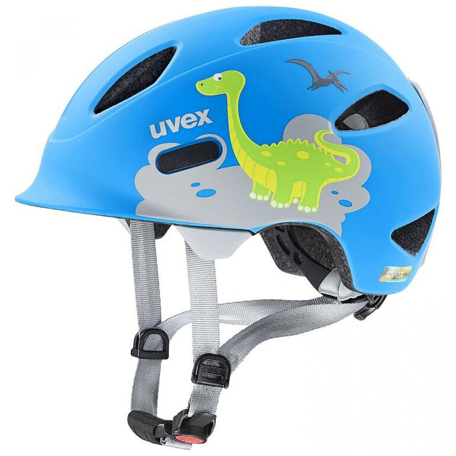 uvex oyo style - Kinder Fahrradhelm - leicht & sicher - In-Mold - xTRA Shield - KID PROtect - LED erweiterbar - Dino Blue Matt - 45-50 cm