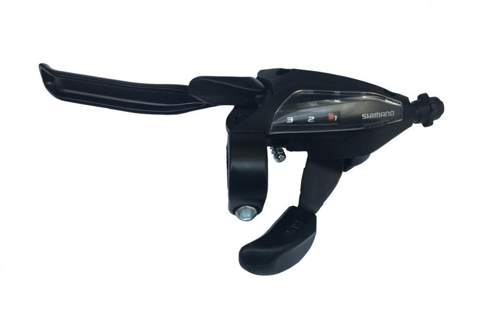 Schwarzer SHIMANO ST-EF500 3-fach Schalt-/Bremshebel links für V-Brake und Scheibenbremsen.