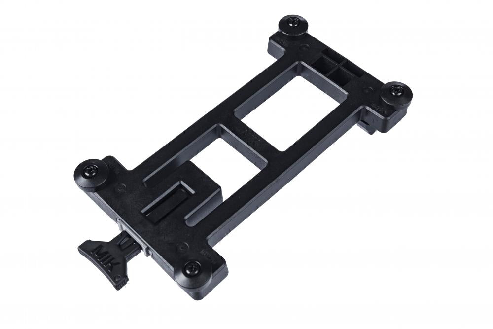 Basil MIK 2.0 Adapterplatte schwarz, abschließbar, für Fahrradkörbe und -taschen auf Gepäckträger.