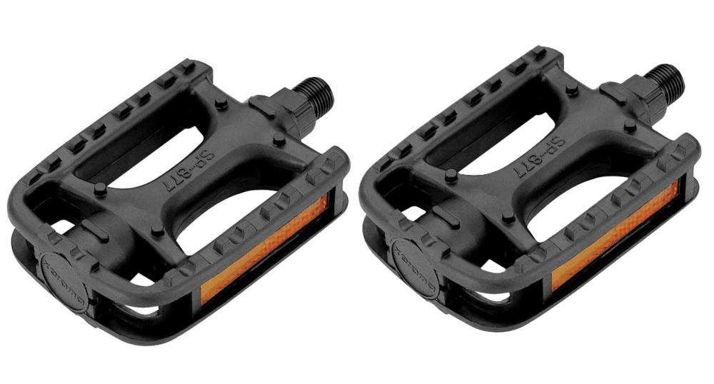 Pedal Sp-877 Schwarz - Robustes Aluminium-pedal Mit Rutschfester Oberfläche, Crmo-achse, Kugellager, Reflektoren Gemäß Stvzo