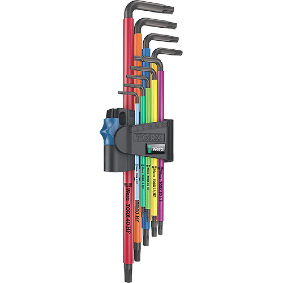 Wera 967/9 TX SXL Multicolour HF Winkelschlüsselsatz, 9-teilig, farbige Torx-Schlüssel mit Haltefunktion im Halter.