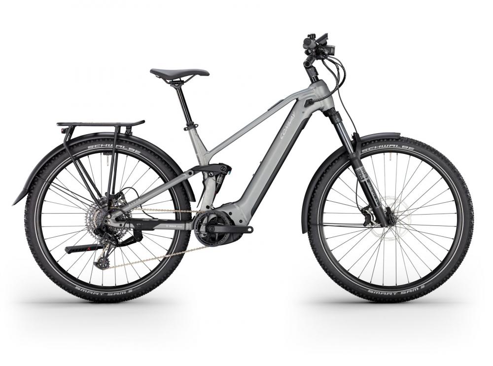 CONWAY Elektro-SUV "Xyron SUV 5.0" (#1), Full Suspension, 29", graphit grey matt, 12-Gang SRAM "SX Eagle", 43 cm / MnnDas Fahrrad besteht aus einem Aluminiumrahmen und ist mit einer Federgabel ausgestattet, die einen Gabelfederweg von 150 mm bietet. Die A