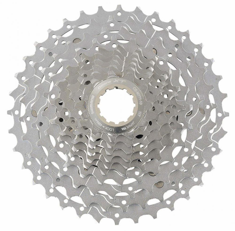 Silberne Shimano Deore XT CS-M771 10-fach Kassette 11-32 Zähne.