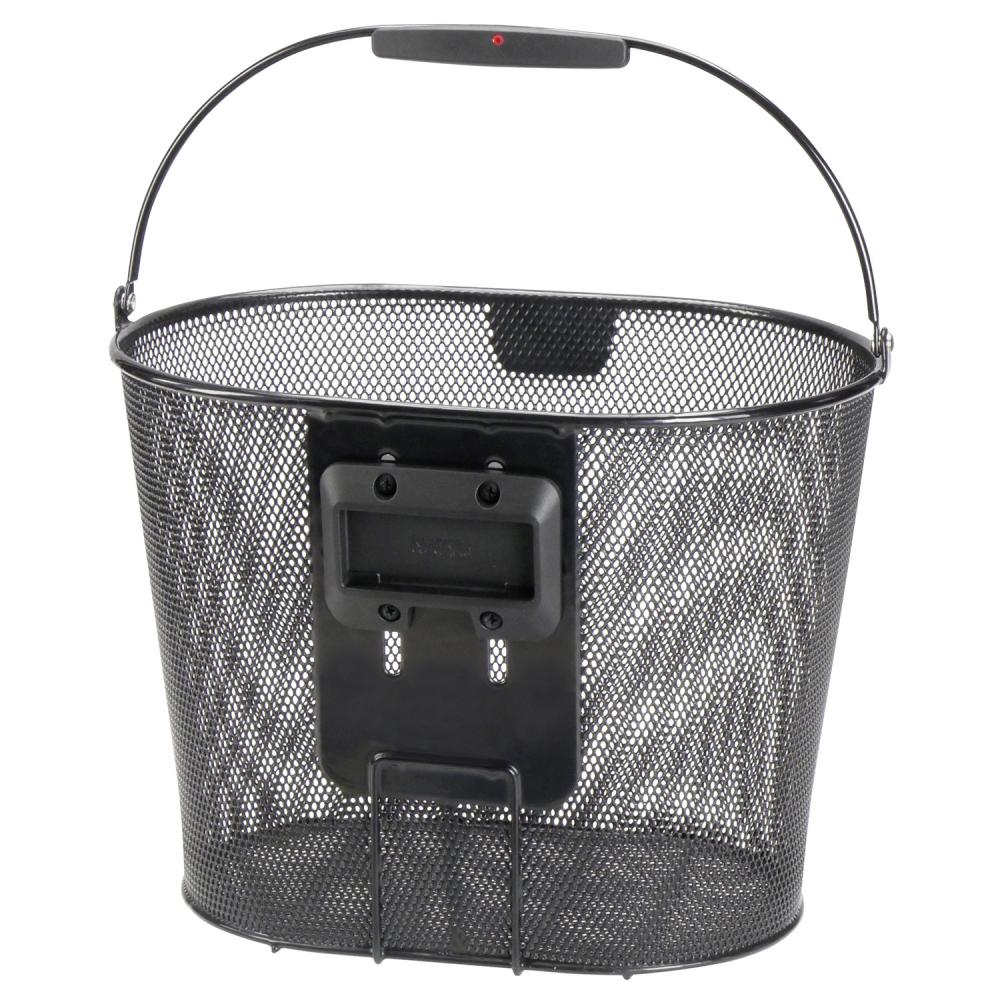 Schwarzer engmaschiger Klickfix Fahrradkorb Oval Plus mit Tragebügel, 25x36x27 cm, ohne Lenkeradapter.
