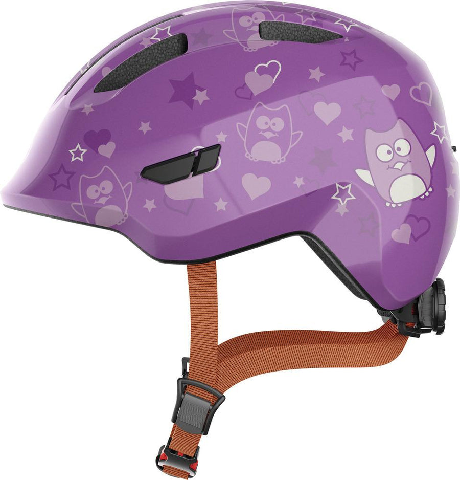 Abus Kinderhelm Smiley 3.0 purple star M 50-55 cm mit Eulen- und Sternenmuster
