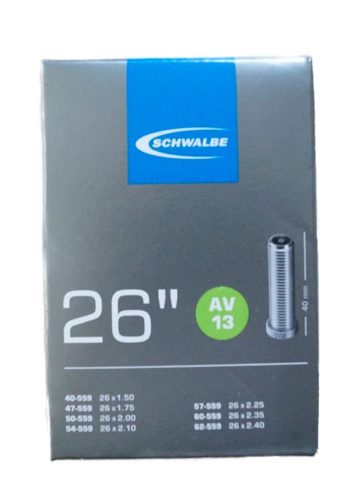 Schwalbe AV13 Fahrradschlauch 26 Zoll Autoventil 40mm für 26x1.50-2.40" Reifen.