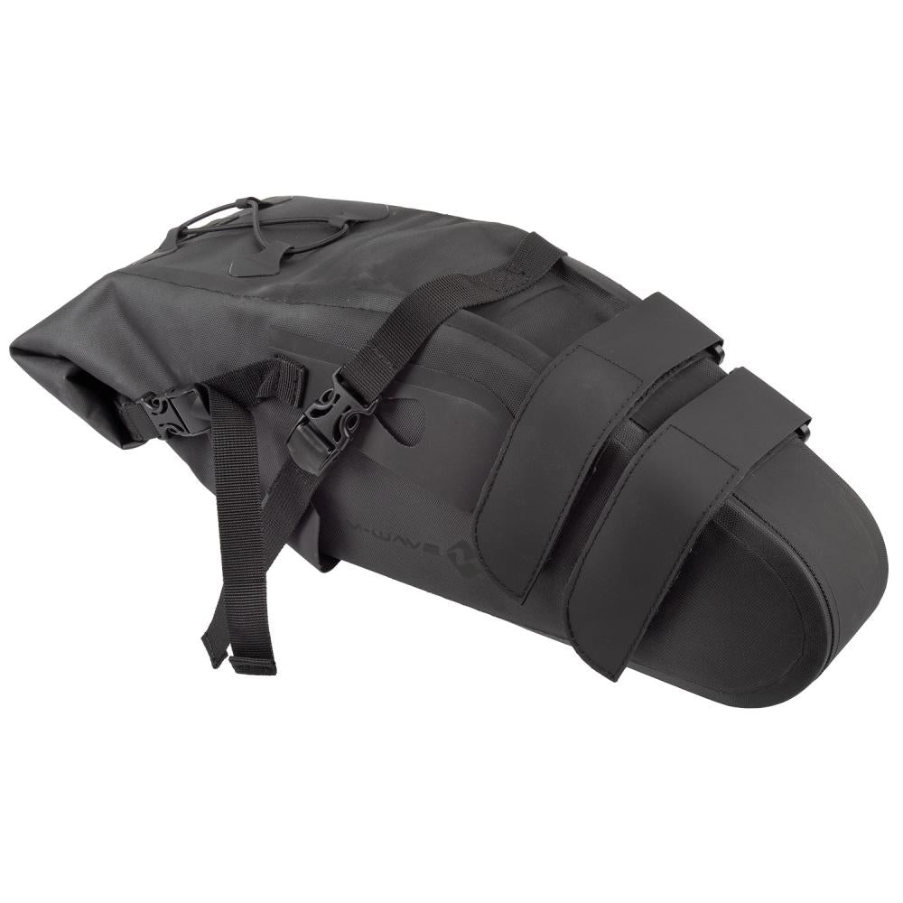 M-WAVE Rough Ride II Saddle L Satteltasche 12 Liter - 100 % wasserdicht, Ripstop, Reflex, Rollverschluss, Helmnetz, Rücklicht-Halterung