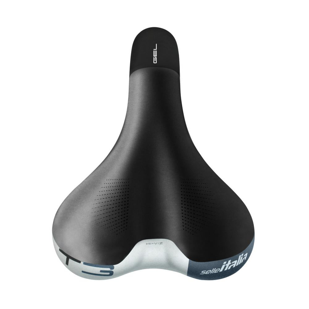 Selle Italia Fahrradsattel T3 S1 - Touring Gel Sattel Soft-Tek Hi-Viz Aluminium Rails, 210×267 mm schwarz