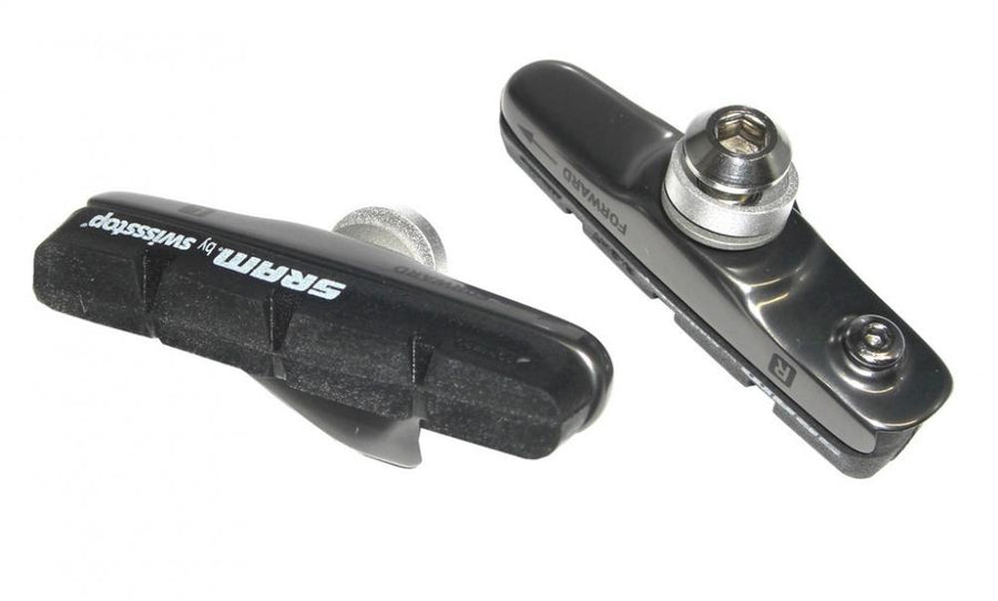 SRAM Force Rennrad Bremsschuhe mit Swisstop Bremsbelägen und Halterung, schwarz, Paar.