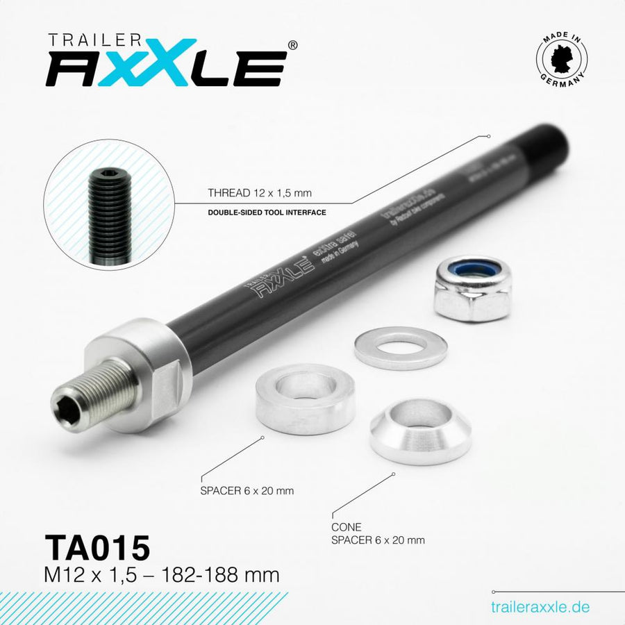 RADOXX Trailer AxXle TA015 Steckachse M12x1,5 182-188mm - TÜV-geprüft, Made in Germany