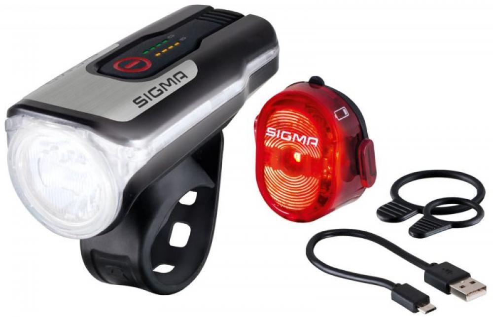Sigma Aura 80 USB / Nugget II Akku-Beleuchtungs-Set: 80 Lux Front- & Rücklicht (400m), StVZO, USB.