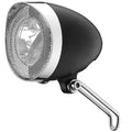 Marwi Akku-Scheinwerfer LED schwarz, StVZO-konform, mit Chromring und Halterung für Fahrräder.