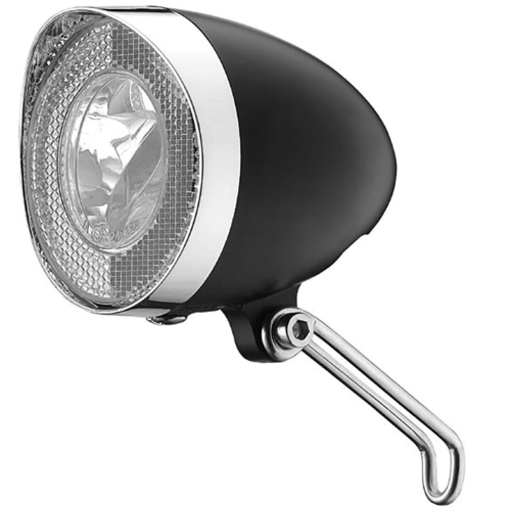 Marwi Akku-Scheinwerfer LED schwarz, StVZO-konform, mit Chromring und Halterung für Fahrräder.