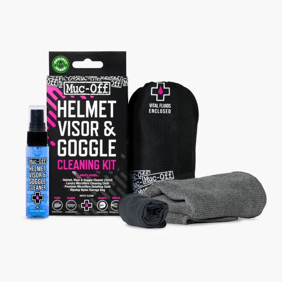 Muc-Off Visor Lens & Goggle Cleaning Kit V2 - Reinigungsset mit 30 Milliliter Spray, Mikrofasertuch, pH-neutral, biologisch abbaubar