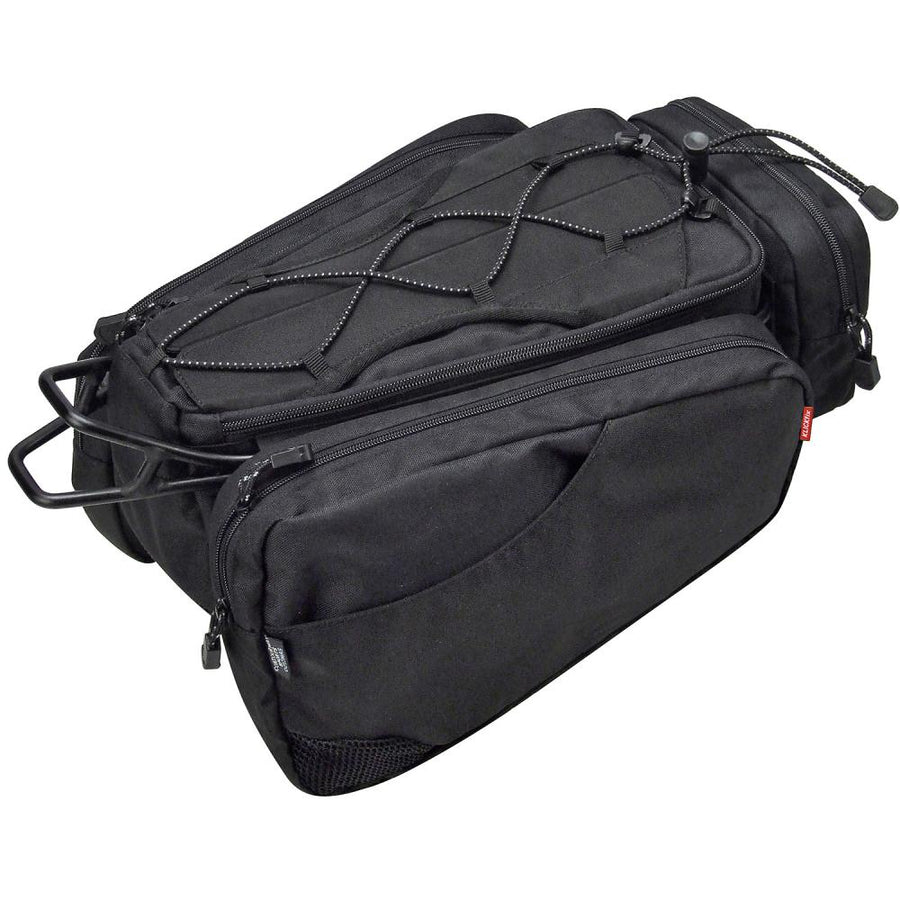 Schwarze KLICKfix Satteltasche Contour Max Sport, 11l, 22x38x28cm, mit Reißverschlussfächern und Spanngummi.