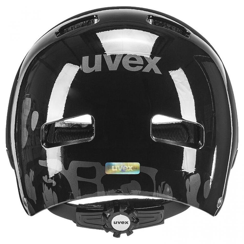 Uvex Kid 3 Kinder-Fahrradhelm Dirtbike schwarz, robuster Hartschalenhelm mit IAS-System, Monomatic-Verschluss, Rückansicht.