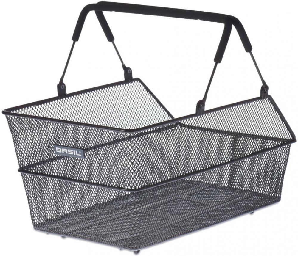 Basil Cento Fahrradkorb hinten feinmaschig Stahl schwarz - Maße 31 x 21 x 11 cm Multimount-System abnehmbar für Gepäckträger