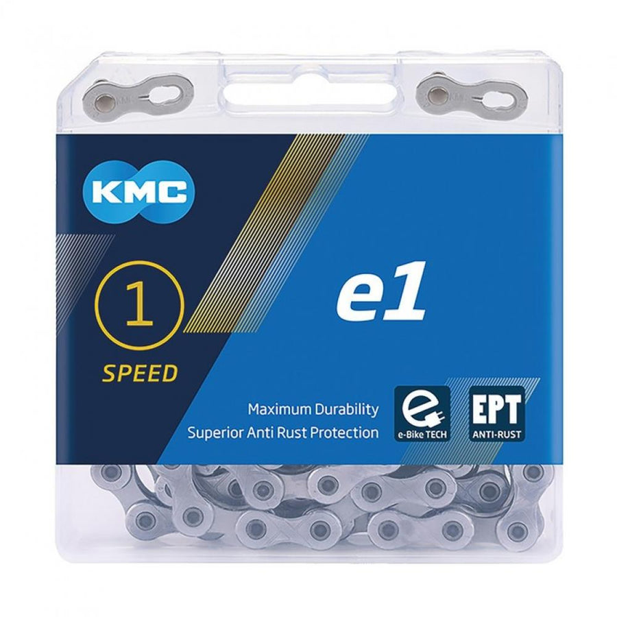 KMC Kette e1 EPT 1-fach Kette - 110 Glieder 1/2x3/32 silber für E-Bikes mit Mittelmotor und High-End-Nabenschaltungen EcoProTeQ-Beschichtung inklusive MissingLink