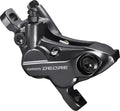 Shimano Deore BR-M6120 4-Kolben Postmount Bremssattel in Dunkelgrau für starke Bremskraft.