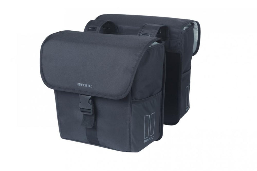 Basil Go MIK Doppelpacktasche 32L schwarz, wasserabweisende Fahrrad-Gepäckträgertasche im Produktbild.