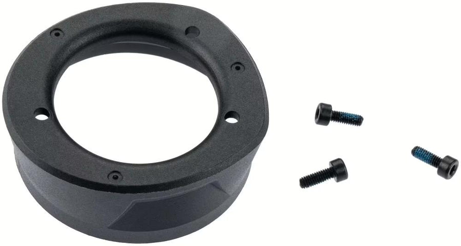 Schwarzer SRAM Kurbelarmschutz aus Carbon für Bosch E-Bike Kurbeln mit Befestigungsschrauben.