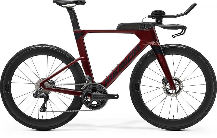 Merida TIME WARP TRI LIMITED Triathlonrad - Größe S - burgundy red-black - CF5 Carbonrahmen - Aero-Cockpit - Scheibenbremsen
