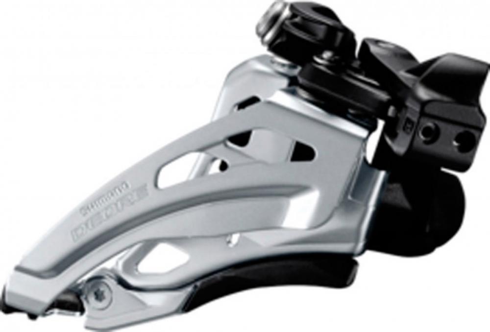 Silberner Shimano Deore SideSwing Umwerfer FDM617LX6, Front Pull, für 20-Gang Pedelecs mit präziser Schaltperformance.