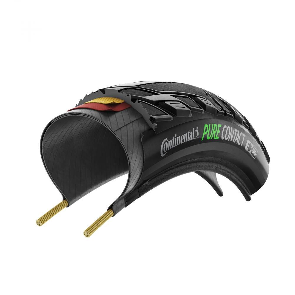 Continental Pure CONTACT Faltreifen 40-622 schwarz, Querschnitt zeigt Pannenschutz und Profil für starken Grip.
