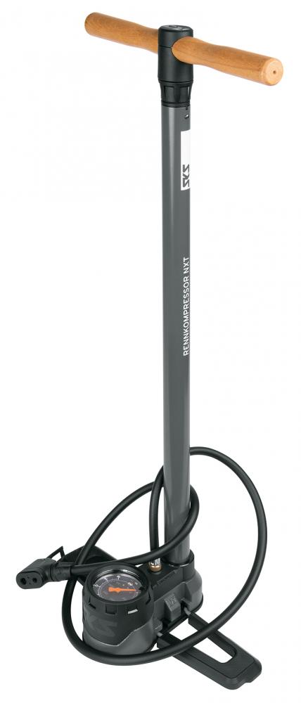 SKS Rennkompressor NXT Standpumpe schwarz, 16 bar, Multi Valve MV EASY, Buchenholzgriff, klappbare Metallfüße, gummierte Alugussbasis