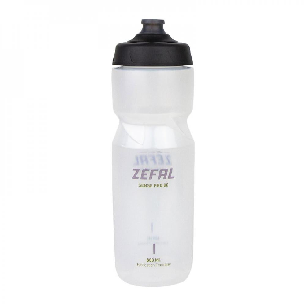 Zéfal Sense Pro 800ml auslaufsichere Sport-Trinkflasche in Grau/Grün auf weißem Hintergrund.