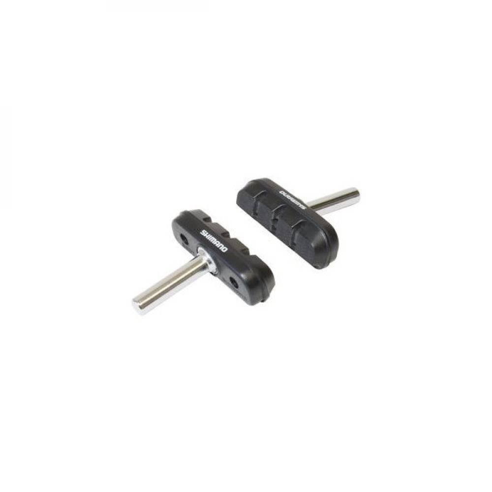 Shimano BR-CT91 Cantilever Bremsschuhe für mechanische Felgenbremsen, schwarze Beläge mit silbernen Stiften.