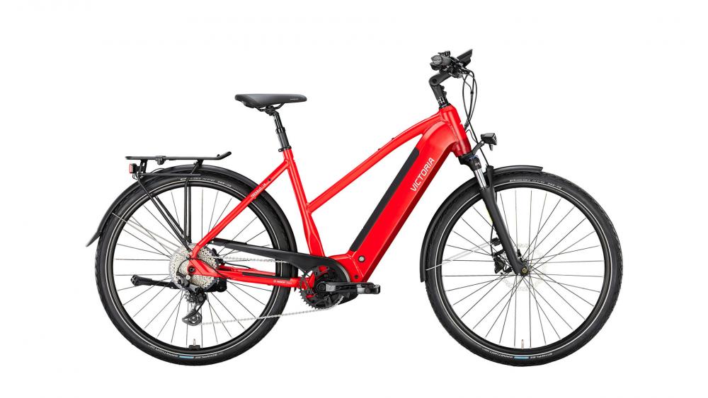 VICTORIA Elektro-Trekkingrad "TRESALO 14" (#1), Trapez, 28", fuego red matt, 1x10-Gang Shimano Cues, 53 cm / L