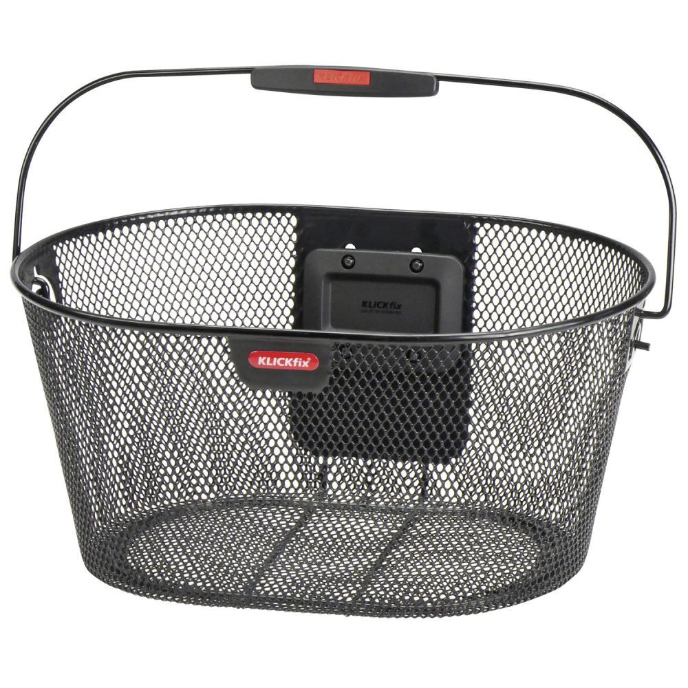 KLICKfix Fahrradkorb, ovaler Drahtkorb schwarz, flach, 29x40x19 cm, mit Klickfix-Befestigung.