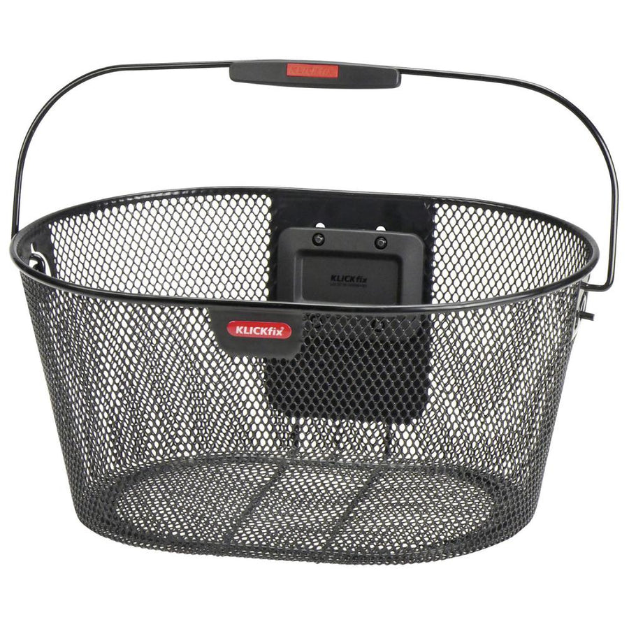 KLICKfix Fahrradkorb, ovaler Drahtkorb schwarz, flach, 29x40x19 cm, mit Klickfix-Befestigung.