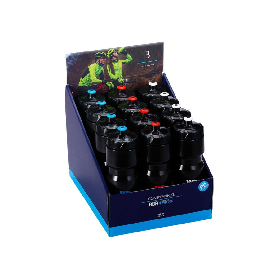 BBB Cycling BBB Flaschen 750ml CompTank Displaybox 750 schwarz - leichte Trinkflasche für jede Fahrt