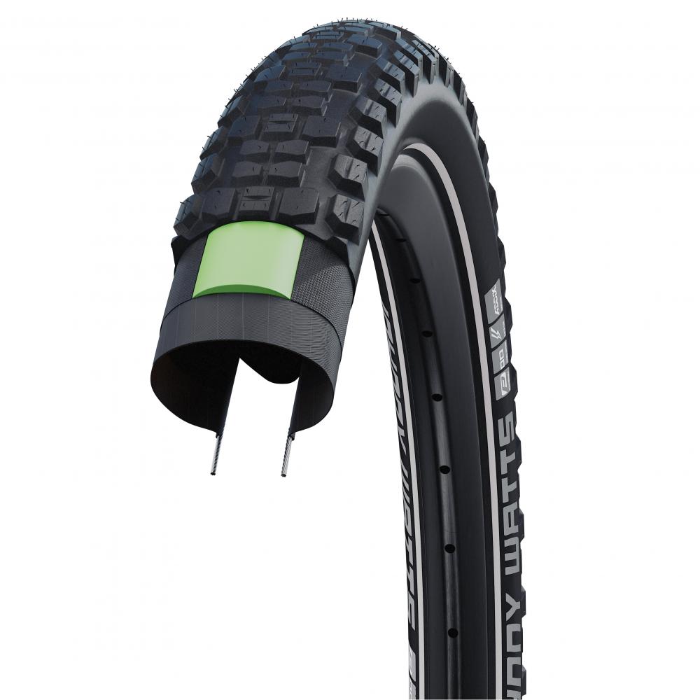 Schwalbe Johnny Watts 29x2.60 Zoll E-Bike Reifen schwarz Reflex Draht HS604 mit Pannenschutz-Querschnitt.