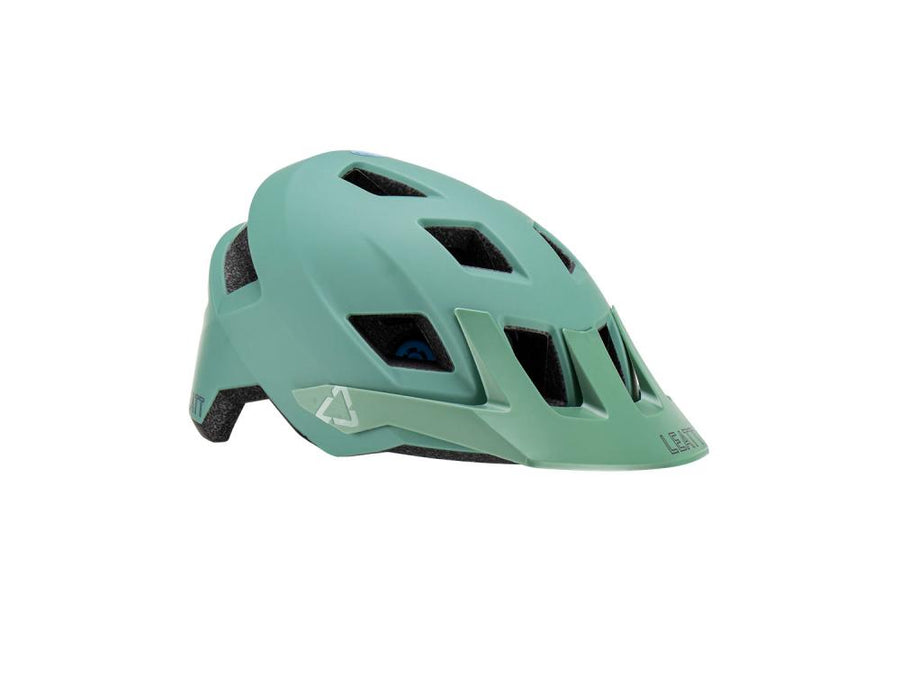 Leatt MTB All Mountain 1.0 Helm in Pistazie L 2023, grüner Mountainbike-Helm von der Seite.