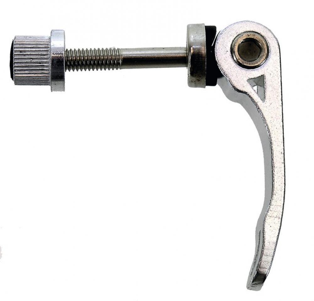 Silberner Aluminium Sattelstütz-Schnellspanner M6x55 für Fahrrad.