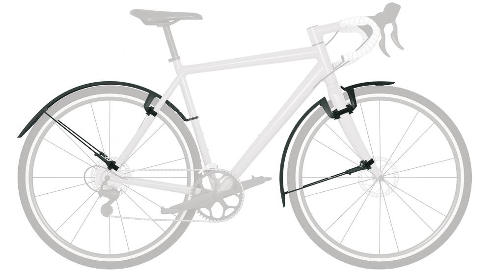 SKS Speedrocker Schutzblechset 28\" für Gravelbikes und Rennräder, Reifenbreite 23-42 mm, schwarz, Doppelspoiler vorne, ausziehbare Verlängerung hinten
