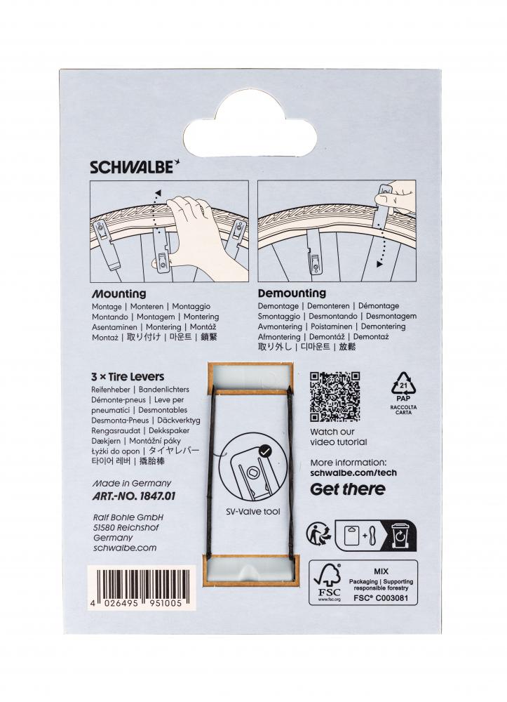 Schwalbe Reifenheber Set 3-teilig - Profi Montierhebel für schonendes Reifenwechseln an Fahrrad & E-Bike