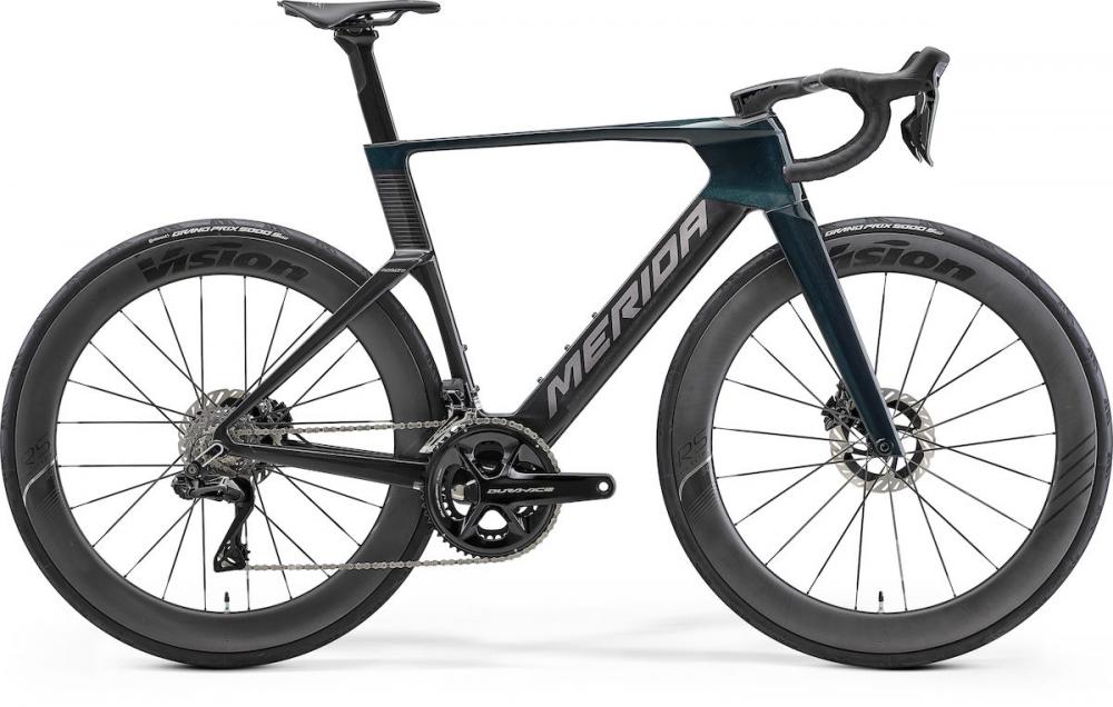 Merida REACTO TEAM Aero-Rennrad Carbon - Größe L, Halo Green UD Slate Grey, Shimano Dura-Ace Di2, Vision Metron 60 RS