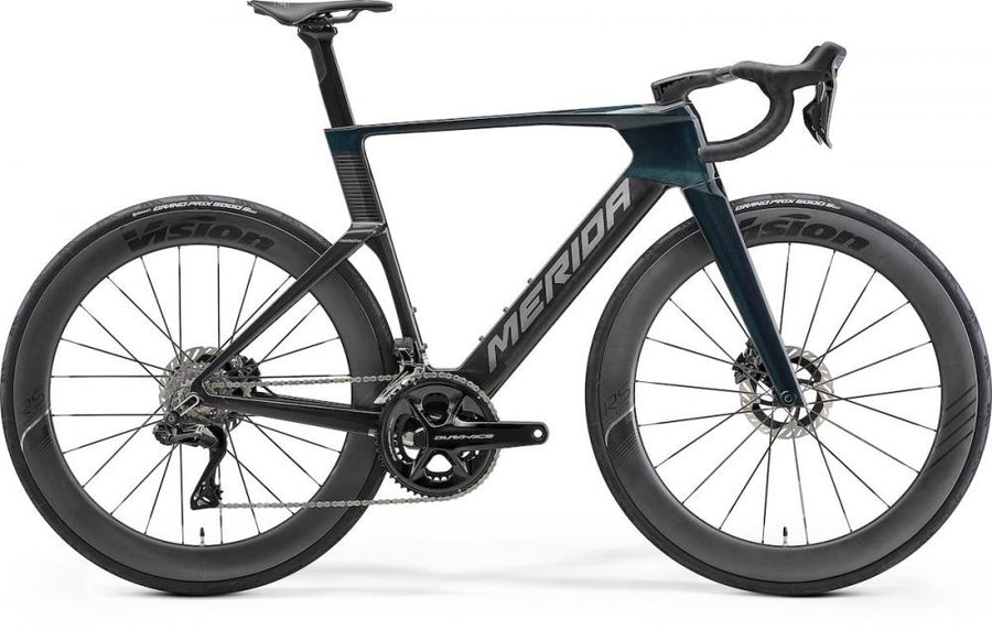 Merida REACTO TEAM Aero-Rennrad Carbon - Größe L, Halo Green UD Slate Grey, Shimano Dura-Ace Di2, Vision Metron 60 RS