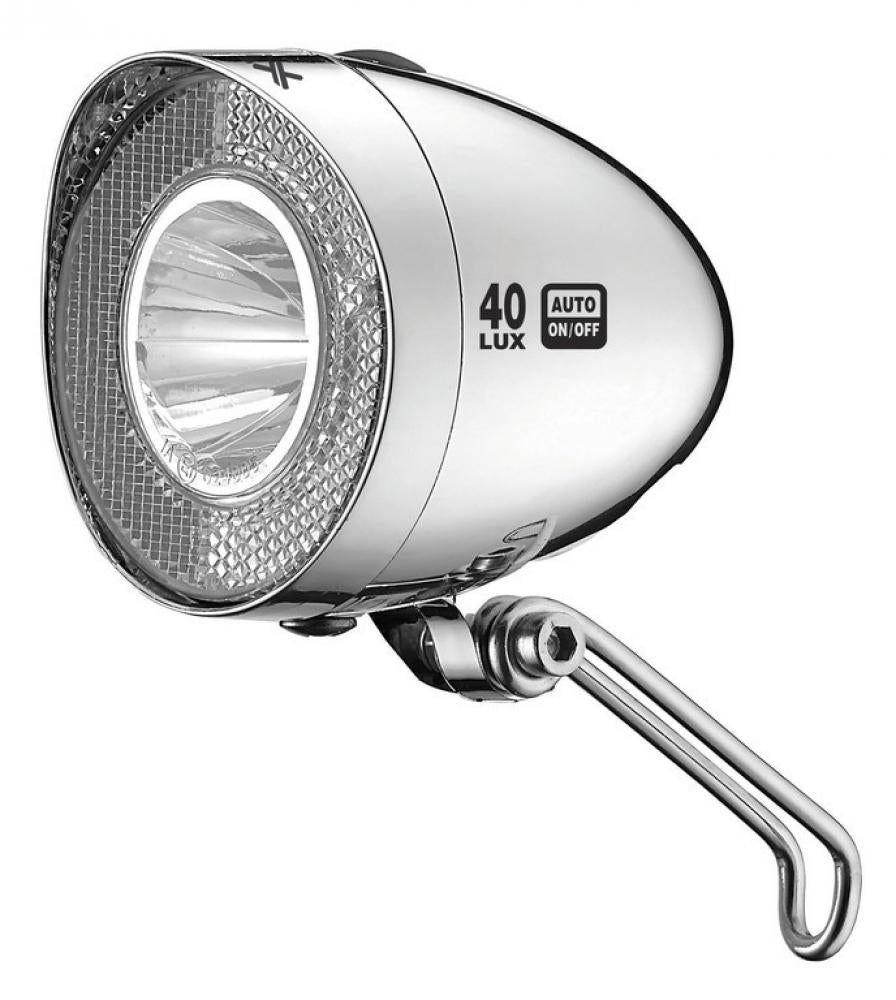 XLC LED-Scheinwerfer Retro Chrom 40 Lux mit Reflektor und Sensor für Fahrräder nach StVZO.