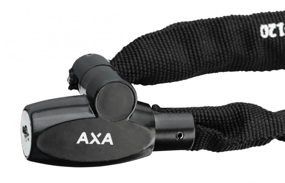 Axa Rigid RCK 120 Kettenschloss schwarz mit 120 cm Stahlkette und Textilhülle.