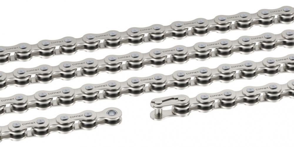 Connex 7-fach Nickel Fahrradkette 7E8 E-25, 124 Glieder, mit sichtbarem Connex Logo.