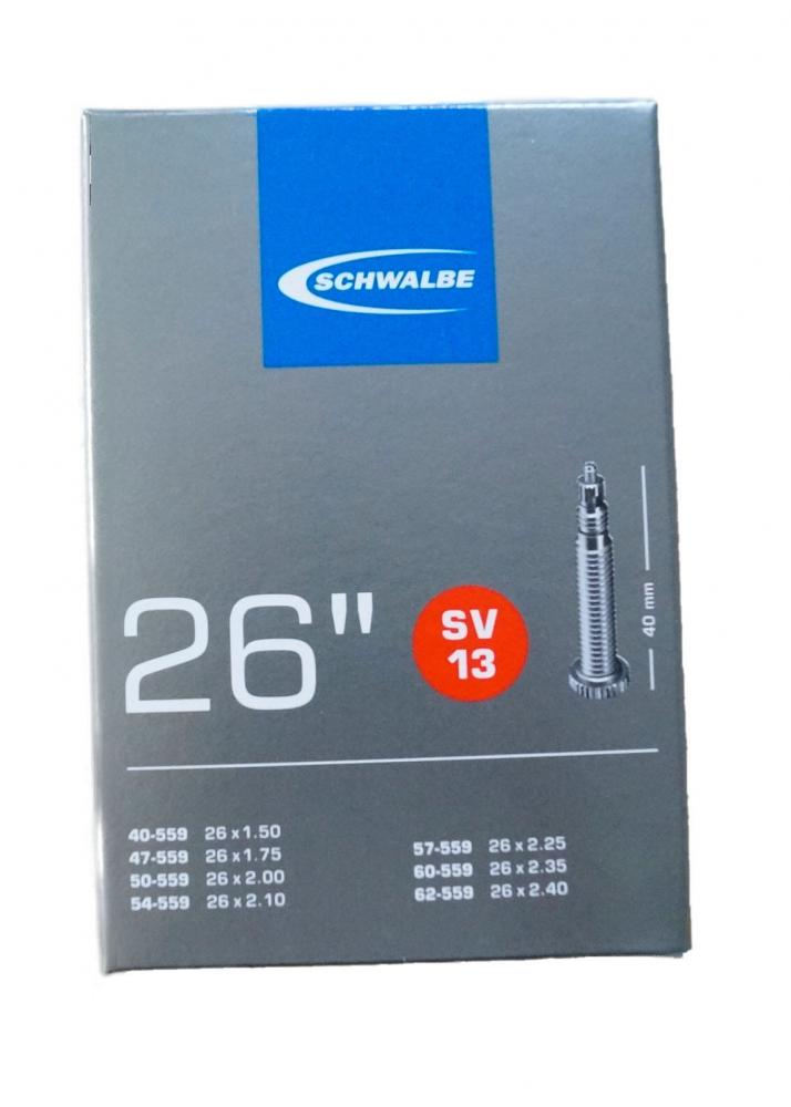 Schwalbe Fahrradschlauch 26 Zoll SV13 Sclaverand 40mm Ventil für Reifenbreite 26x1.50-2.40 (40-62/559).