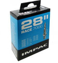 Impac Schlauch 28" RACE 700C 28x0.75-1.10" (20/28-622/630) SV 60mm Produktverpackung in Blau/Schwarz.